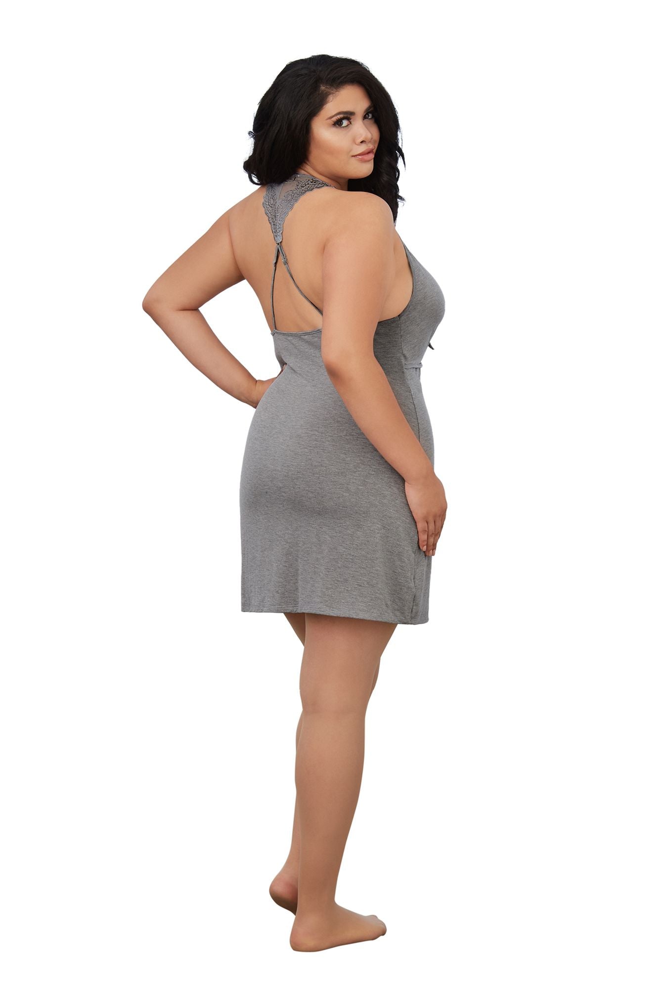 Plus Size Soft Spandex-Jersey Chemise with Tie Front