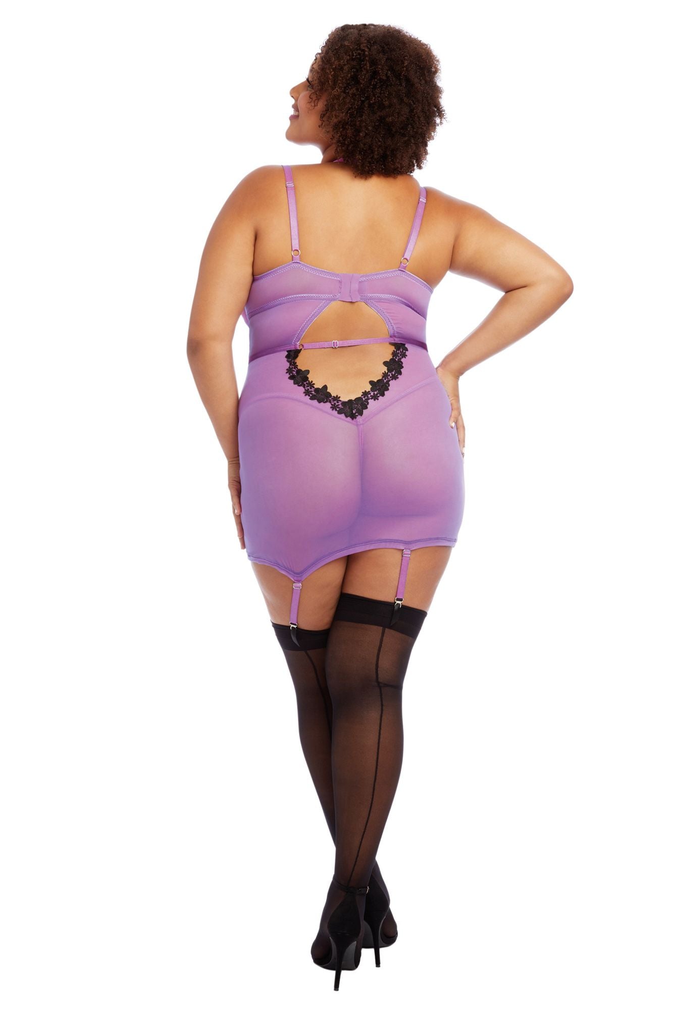 Plus Size Stretch Mesh & Venise Lace Garter Slip- Size 3x