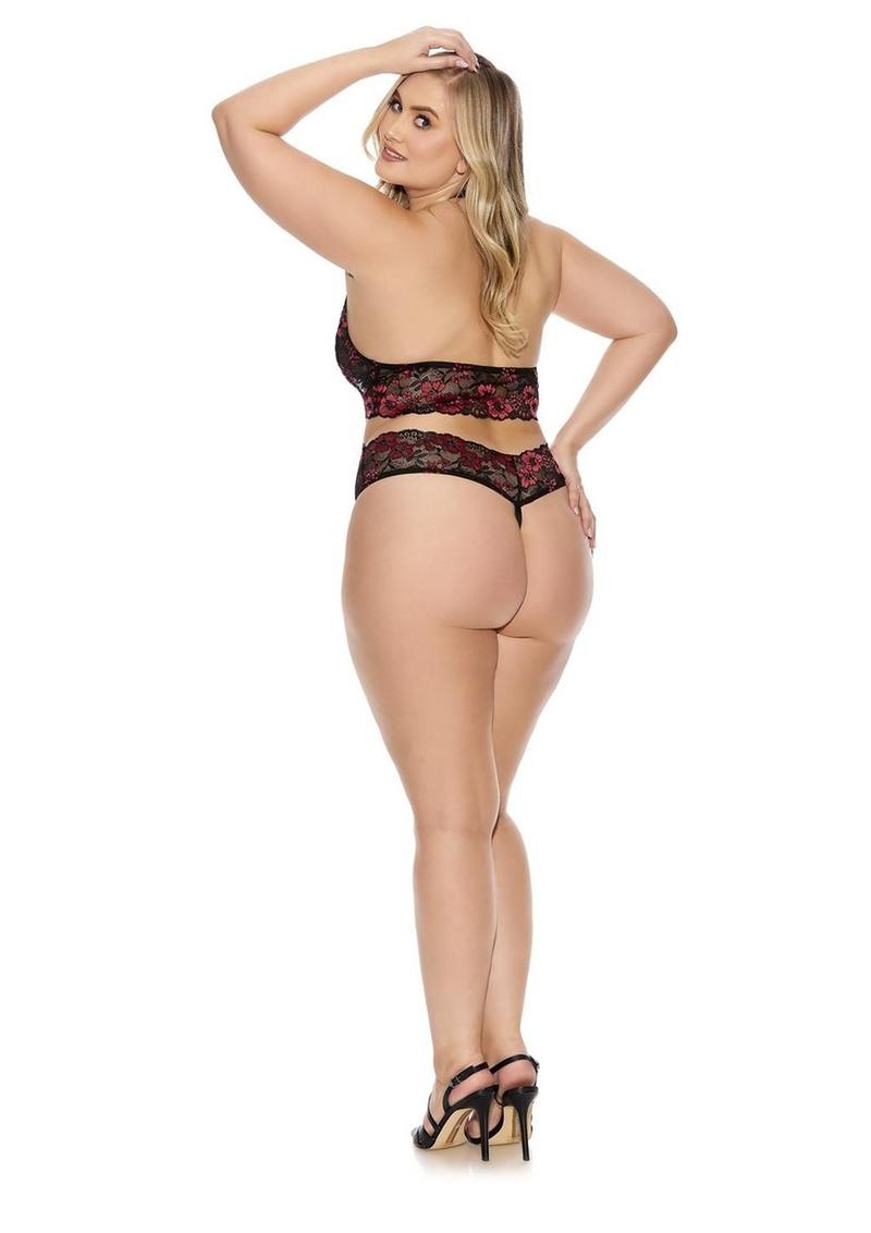 Criss-Cross High Neck Teddy - Plus Size - Black