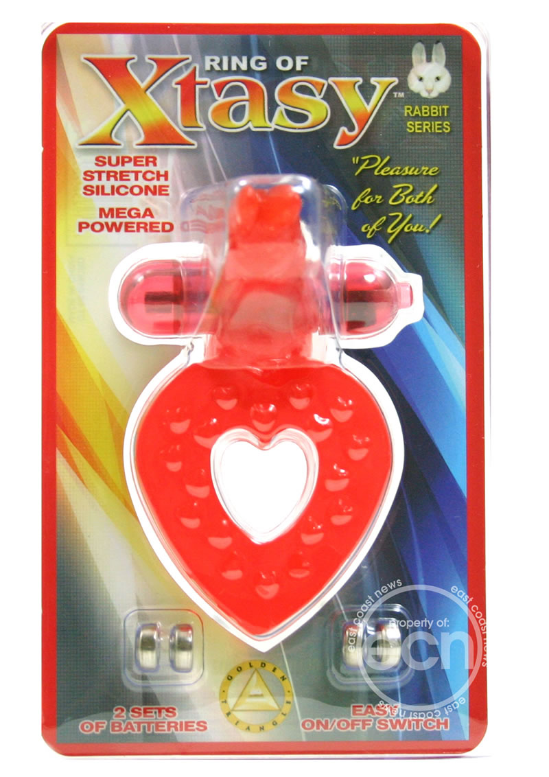 Ring of Xtasy Rabbit Series Silicone Heart Cock Ring - Red