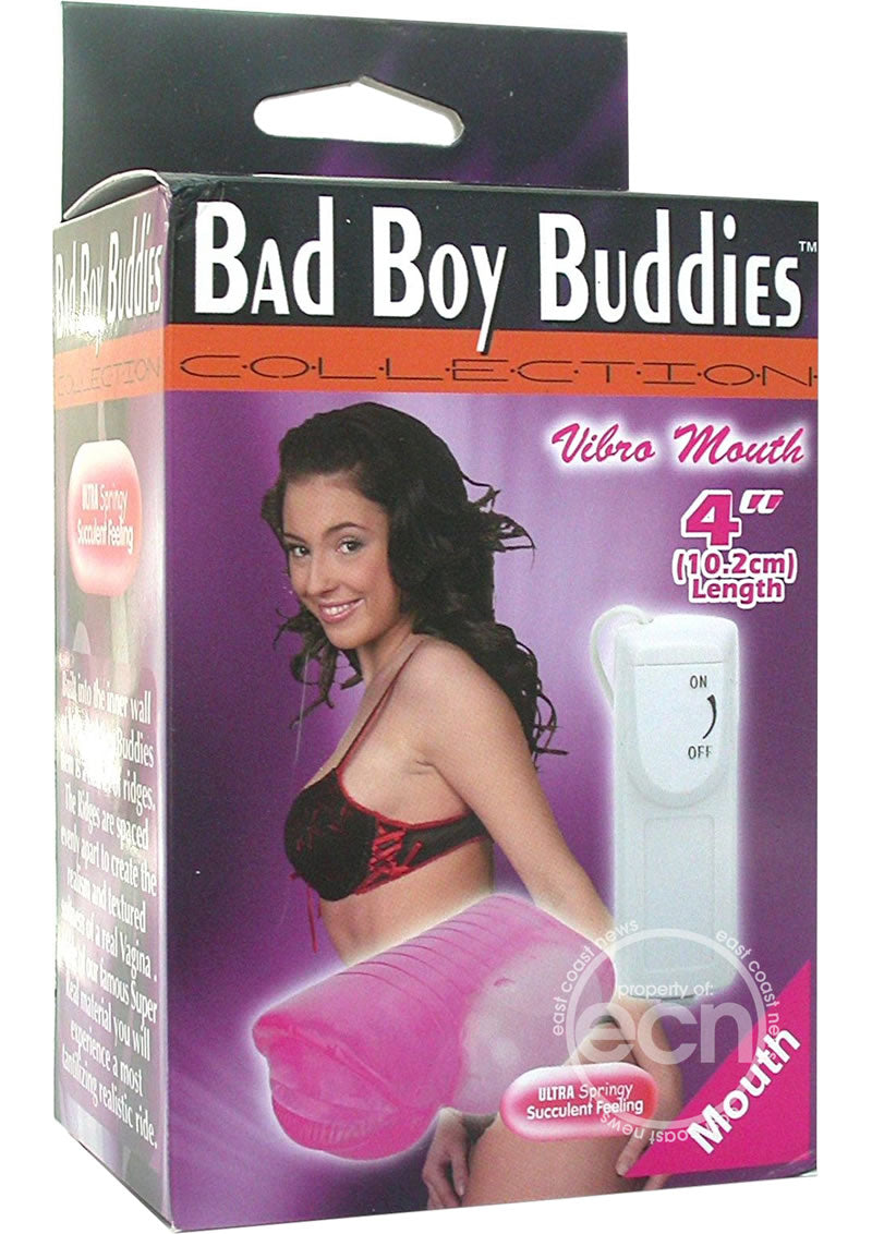 Bad Boy Buddies Vibro Masturbator with Bullet and Wired Remote Control - Mouth - Pink