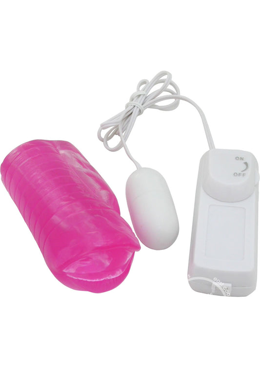 Bad Boy Buddies Vibro Masturbator with Bullet and Wired Remote Control - Mouth - Pink