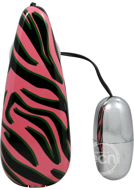 Primal Instinct Bullet with Wired Remote Control - Zebra Print - Pink