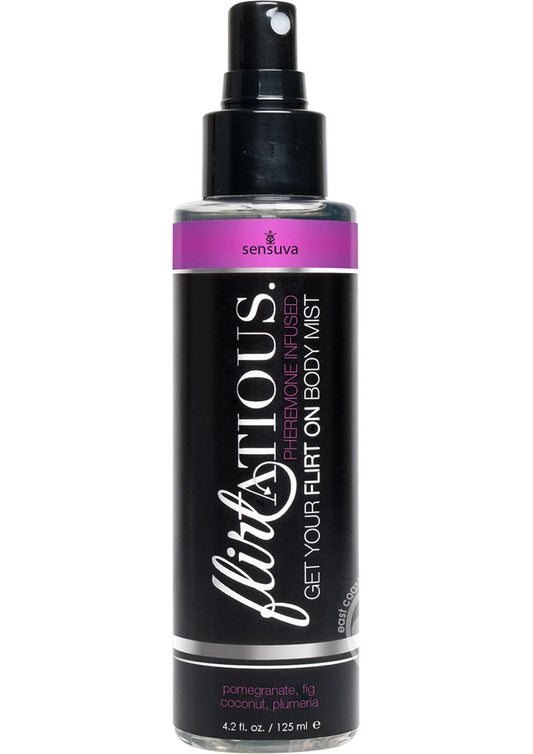 Flirtatious Pheremone Infused Body Mist Pomegranate, Fig, Coconut & Plumeria 4.2oz Spray