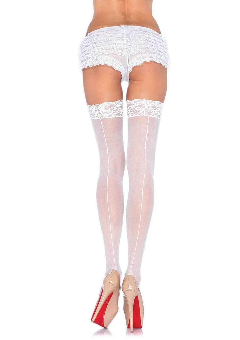 Leg Avenue Sheer Stocking with Backseam and Lace Top - OS - White