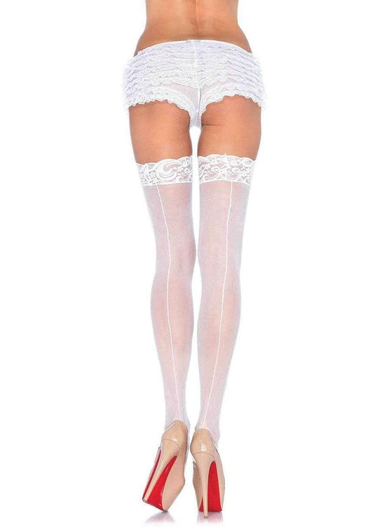 Leg Avenue Sheer Stocking with Backseam and Lace Top - OS - White