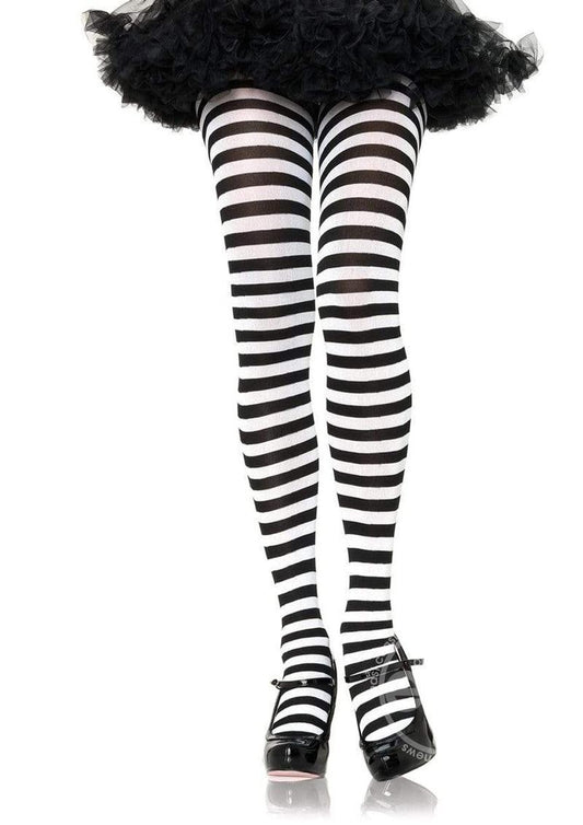 Leg Avenue Striped Tights - 3X/4X - Black/White