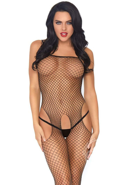 Leg Avenue Seamless Industrial Net Suspender Bodystocking - O/S - Black