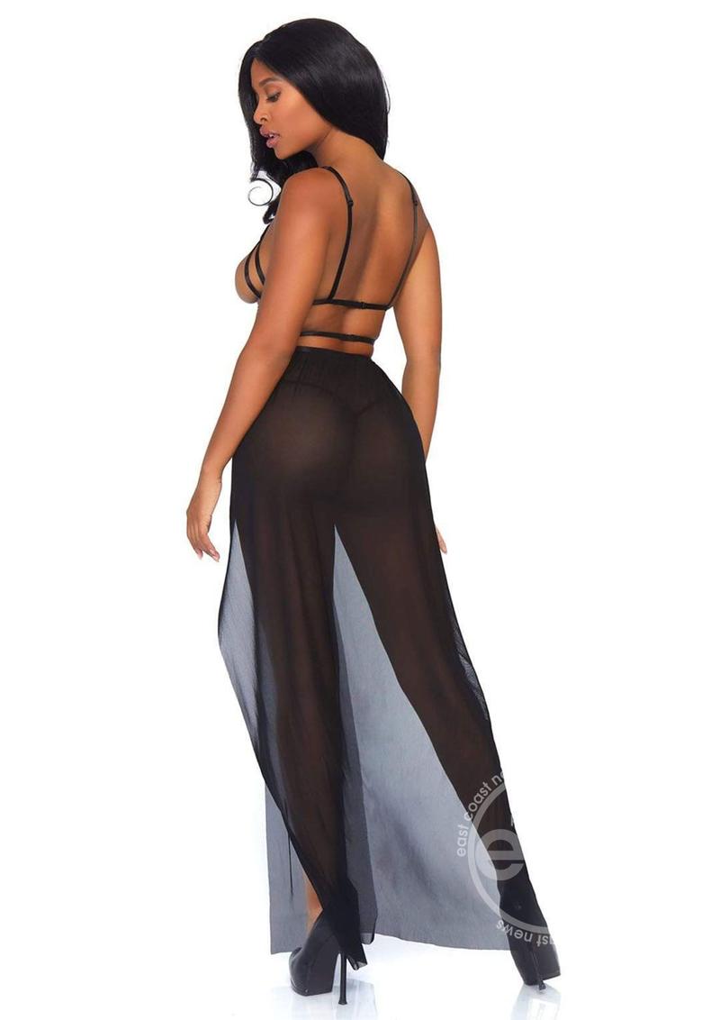 Leg Avenue Cage Strap Open Bodice Maxi Dress and Matching G-String (2 piece) - S/M - Black