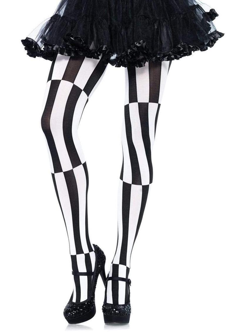 Leg Avenue Woven Opaque Striped Optical Illusion Pantyhose 3X/4X - Black/White