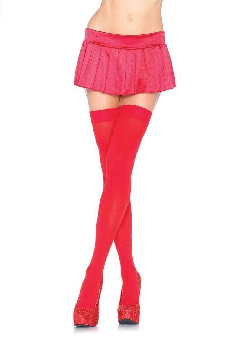 Leg Avenue Nylon Thigh High - O/S - Red