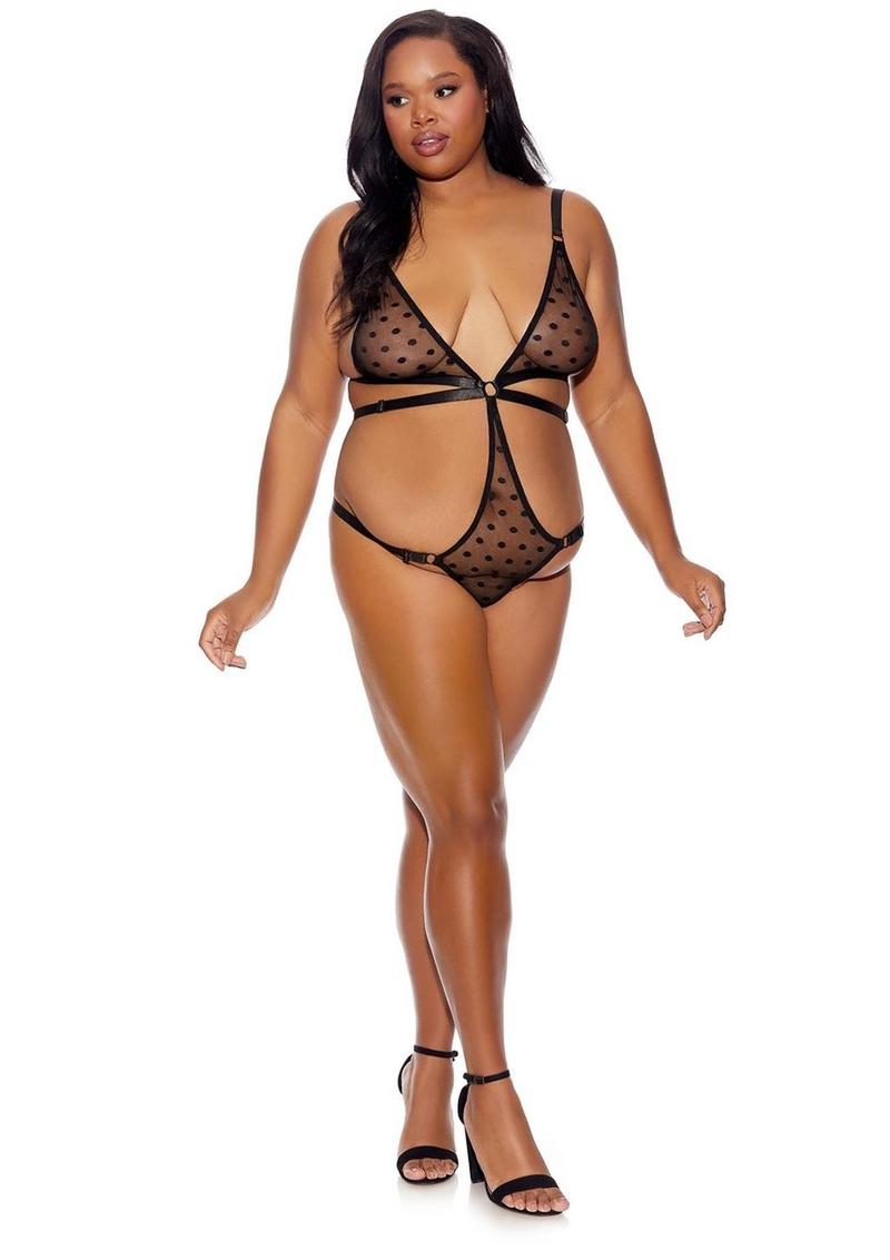 Strappy Bikini Teddy - Plus Size - Black