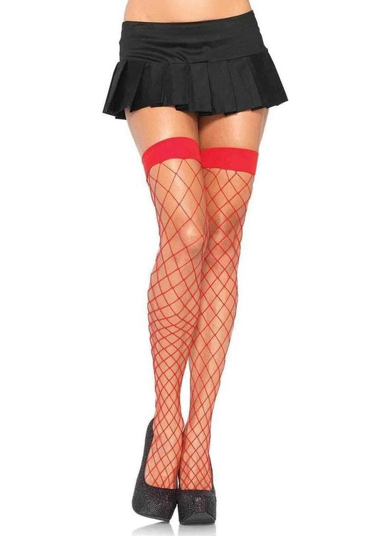 Leg Avenue Fence Net Thigh Highs - O/S - Red