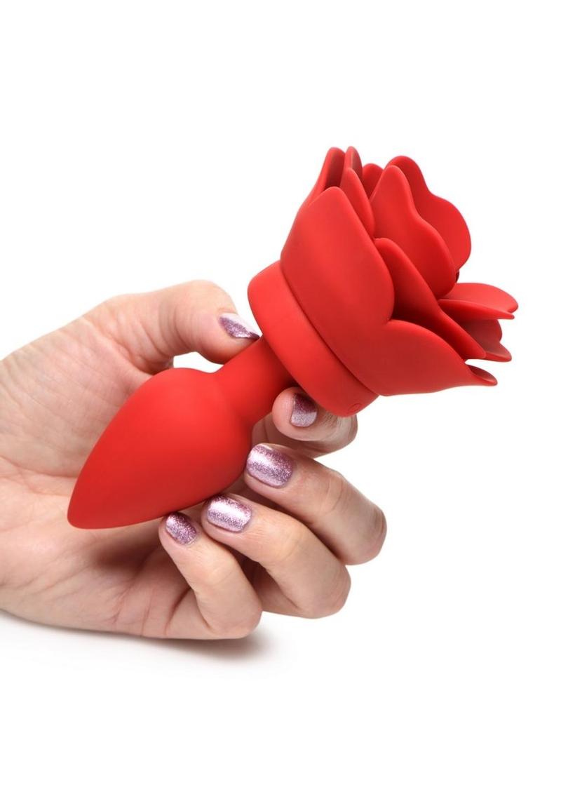 Booty Sparks 28X Rechargeable Silicone Vibrating Rose Anal Plug with Remote Control - Small - Red