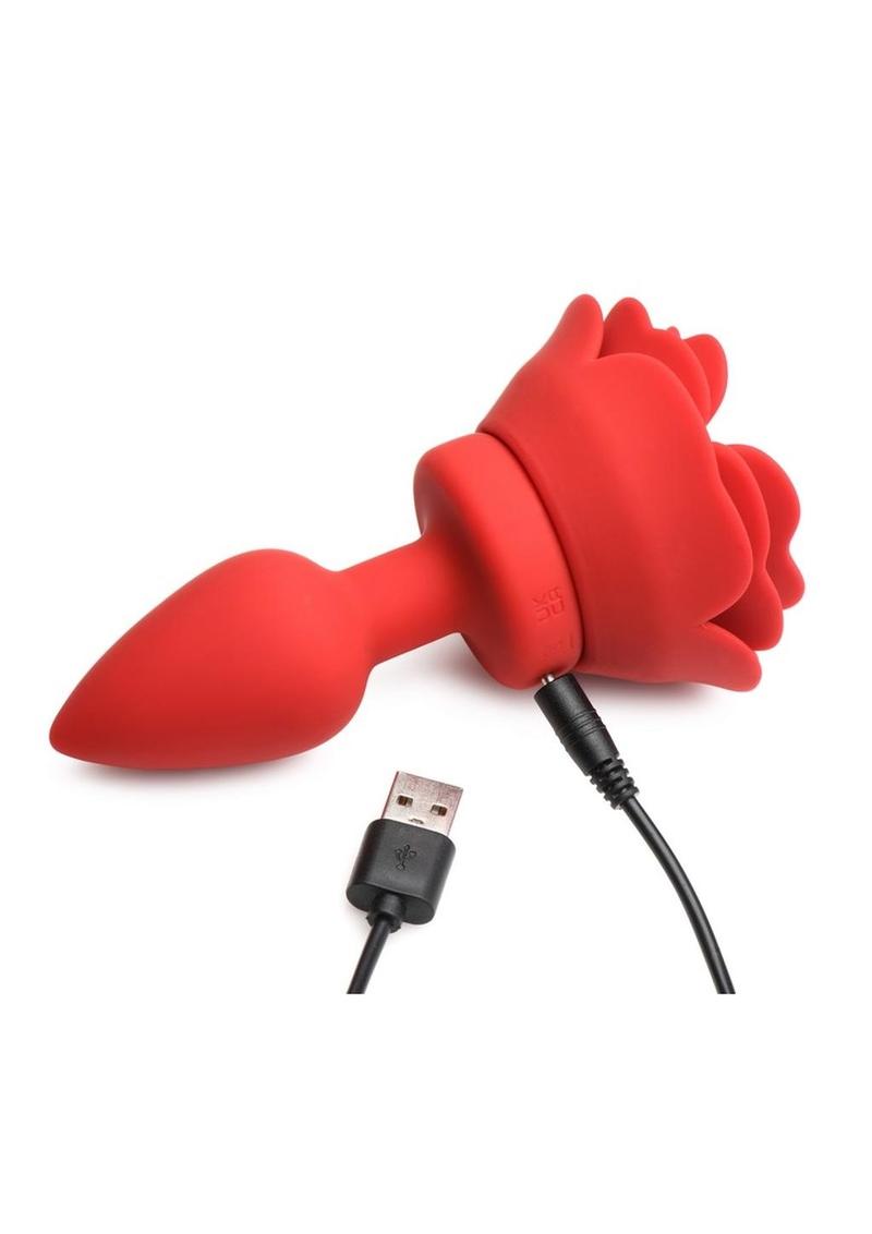 Booty Sparks 28X Rechargeable Silicone Vibrating Rose Anal Plug with Remote Control - Small - Red