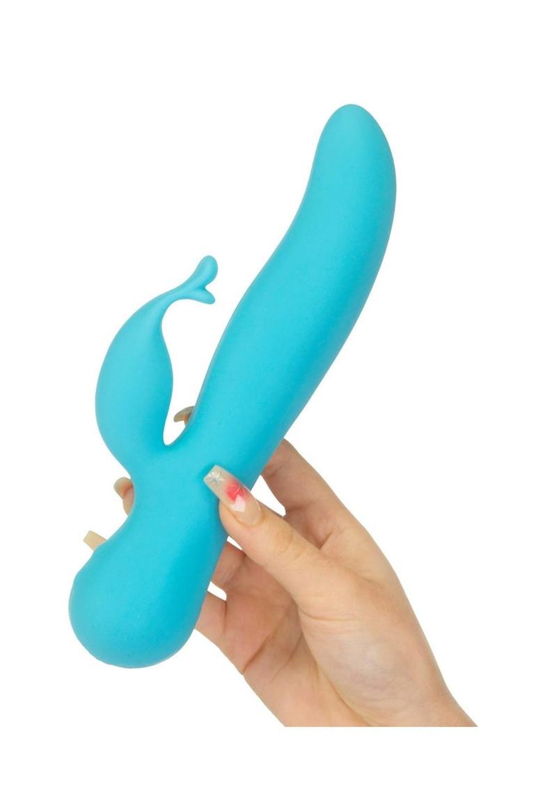 Swan The Kissing Swan Rechargeable Silicone Dual Action Rotate and Clitoral Vibrator - Blue