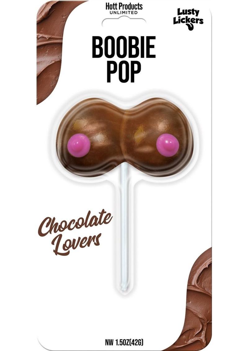 Boobie shaped hard candy chocolate flavored lollipop