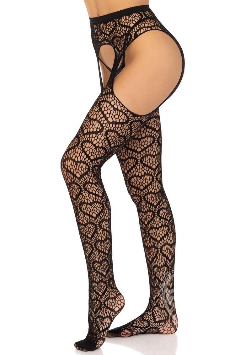 Leg Avenue Heart Net Suspender Hose - OS - Black