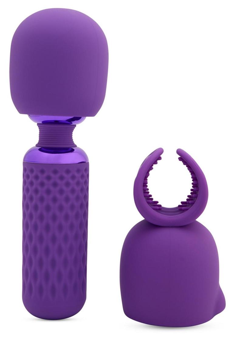 THE WAND ! Rechargeable Silicone Mini Heating Wand with Attachment - Purple