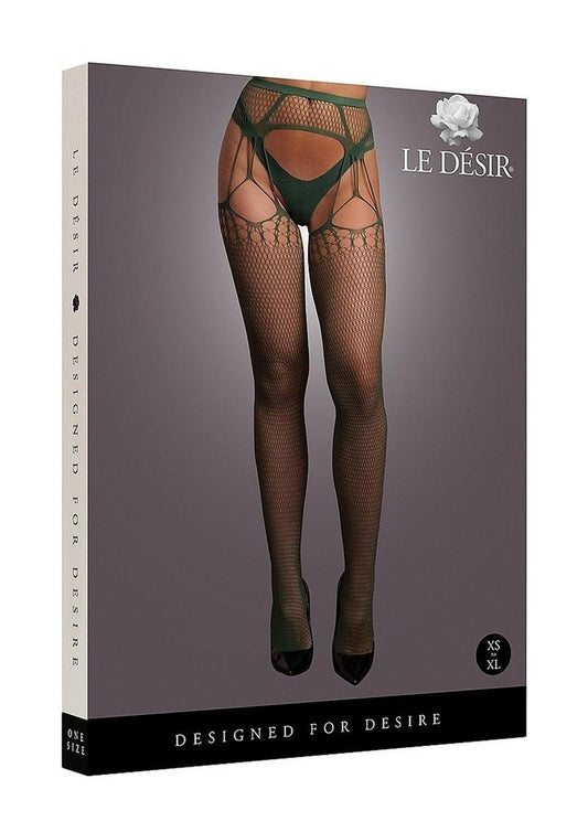 Le Desir Shredded Suspender Pantyhose - O/S - Green