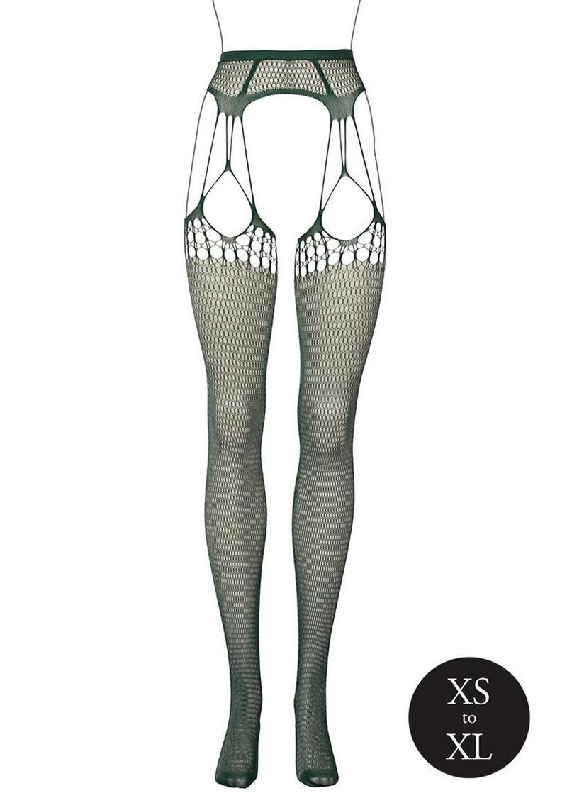 Le Desir Shredded Suspender Pantyhose - O/S - Green