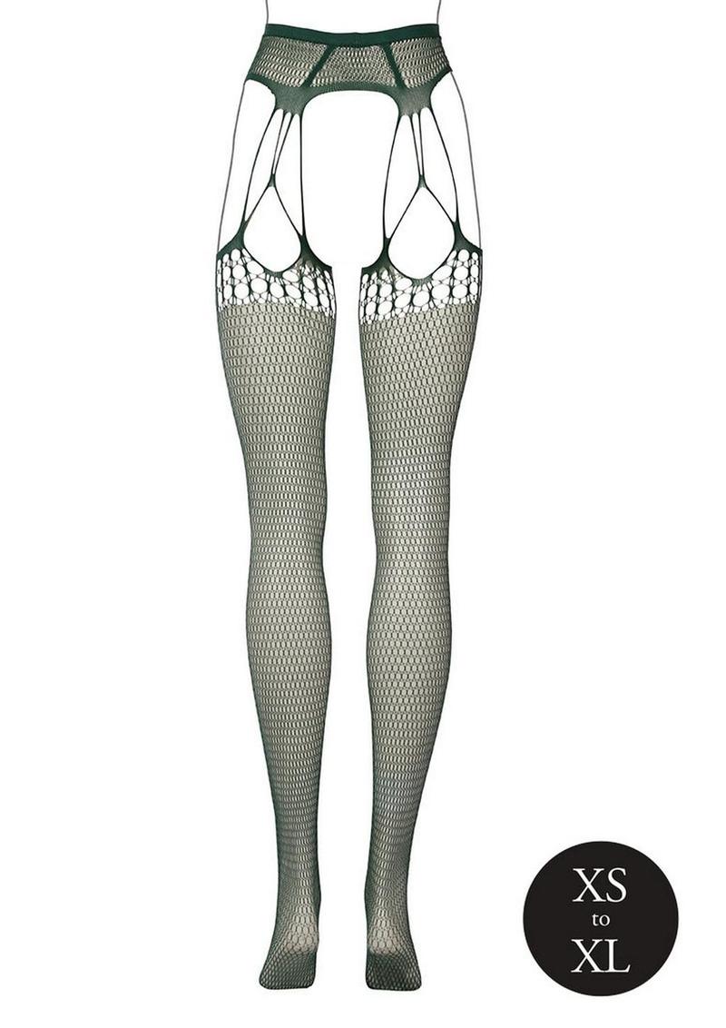 Le Desir Shredded Suspender Pantyhose - O/S - Green