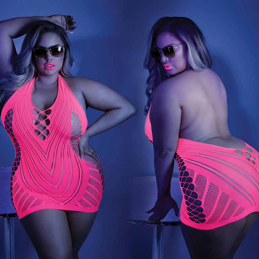 Glow Shock Value Halter Dress-Neon Pink Queen