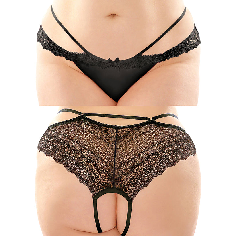 Posey Strappy Crotchless Panty-Black One Size Queen