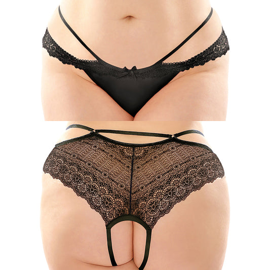 Posey Strappy Crotchless Panty-Black One Size Queen