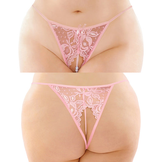 Calla Crotchless Pearl Panty-Light Pink One Size Queen