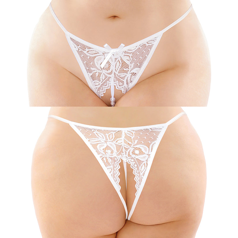 Calla Crotchless Pearl Panty-White One Size Queen