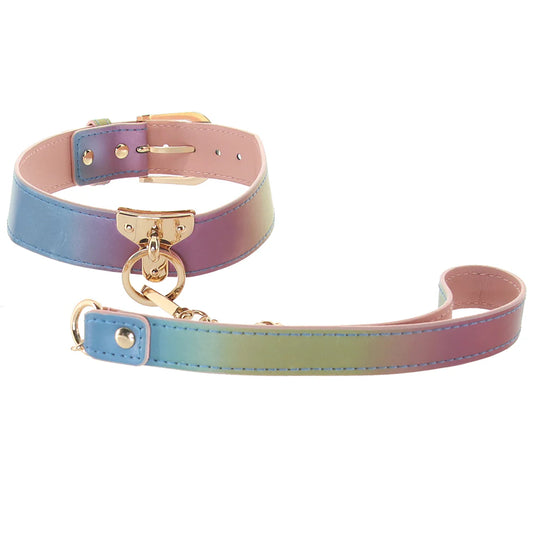 Spectra Bondage Collar & Leash in Rainbow